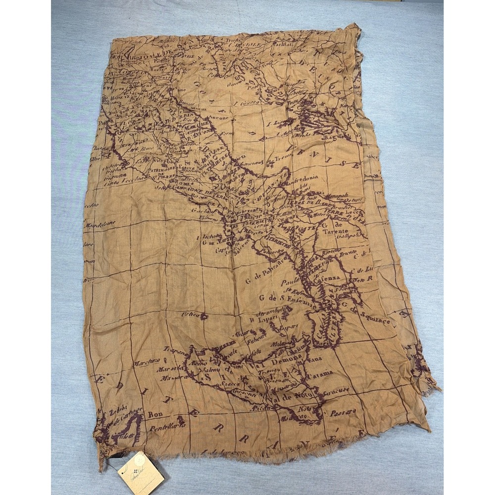 New Patricia Nash Brown Riot Rust Antique Map Art Print Fringe Wrap Shawl Scarf